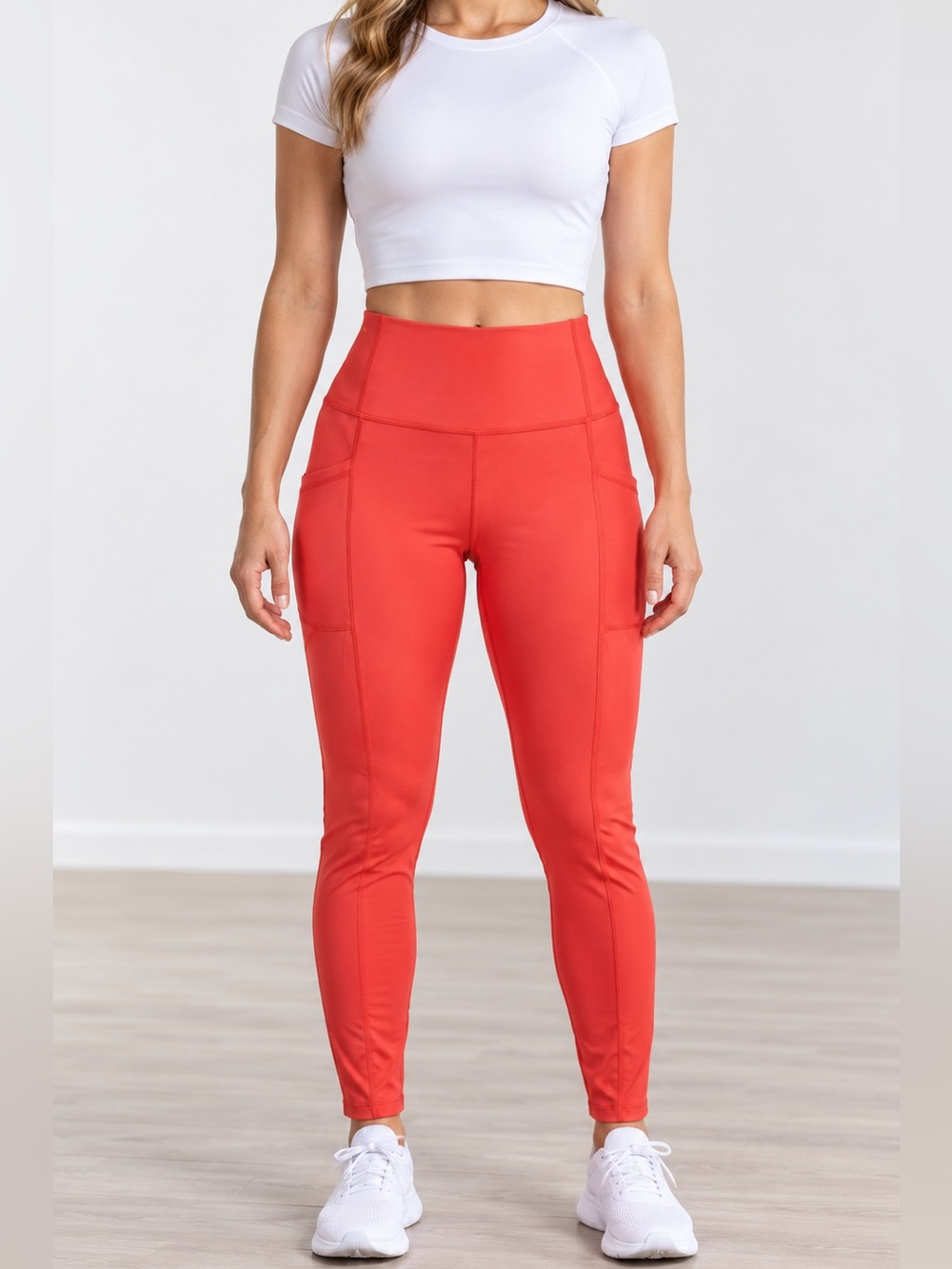 Body Glove M Coral Peach Orange High Rise Pocket Yoga Workout Leggings Pants NWT